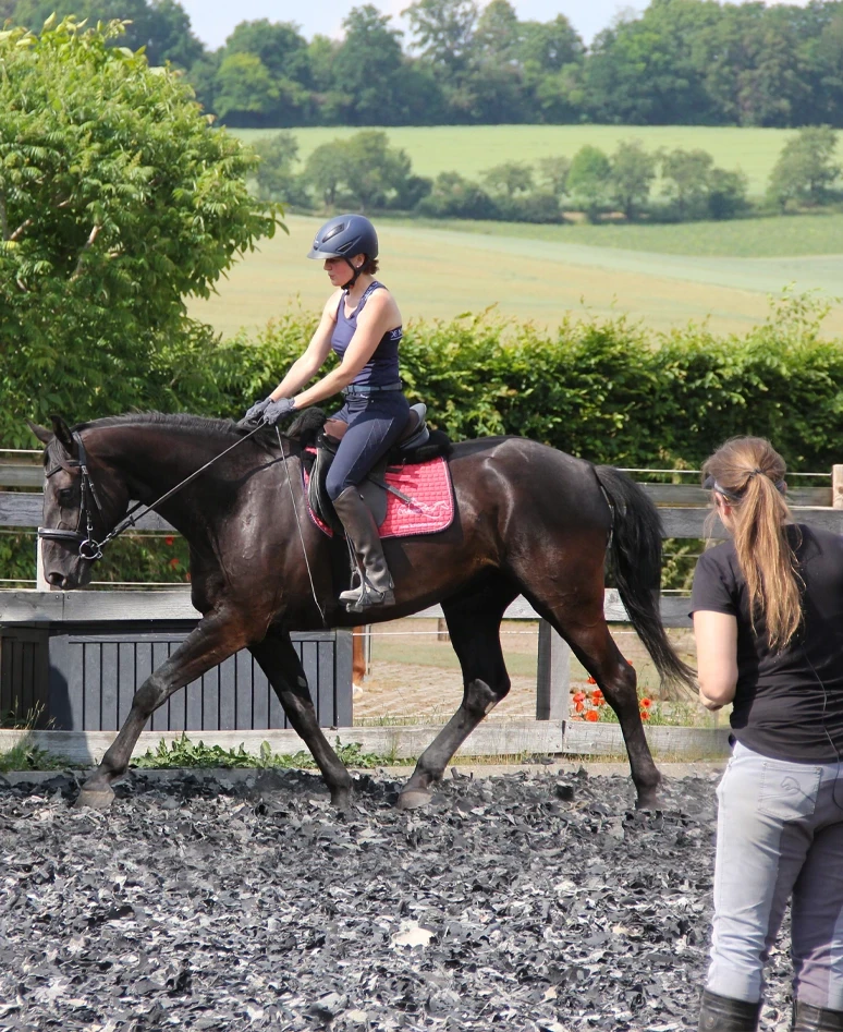 Sandra Ruzicka beim Training mit Reiterin und Pferd